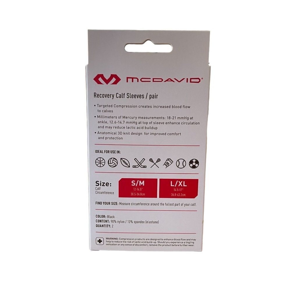 McDavid Sport Recovery Calf Sleeves Black Unisex S/M Compression Workout New - Picture 2 of 4
